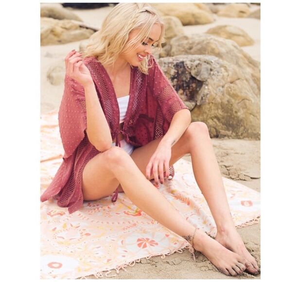 SWISS dot open kimono cardigan with drawstring - Picture 7 of 16